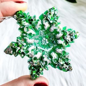 Handmade Christmas Tree Ornament, Star, Snowflake, Green / Silver